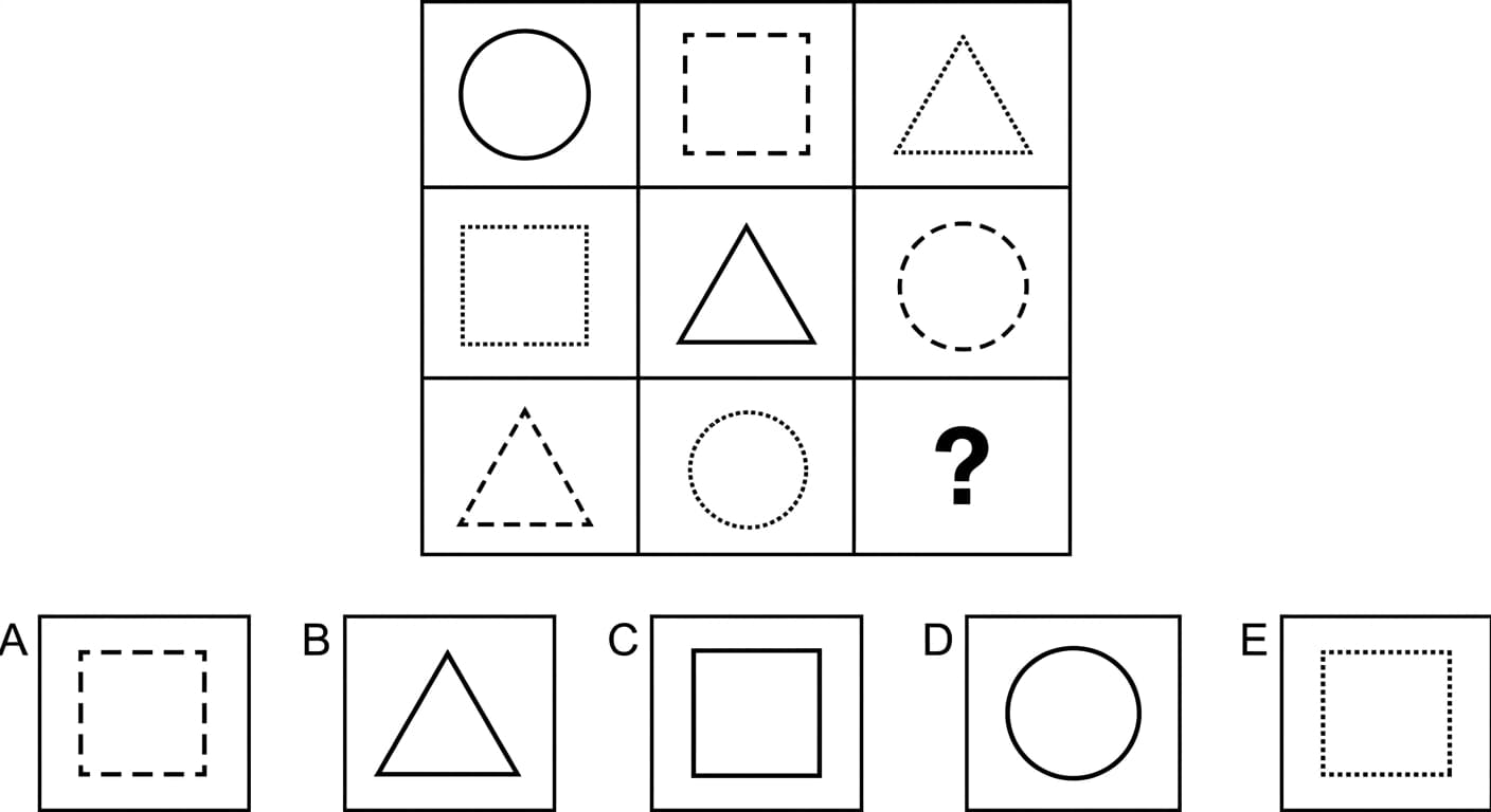 Spatial reasoning practice question example with abstract figure manipulation for cognitive aptitude testing