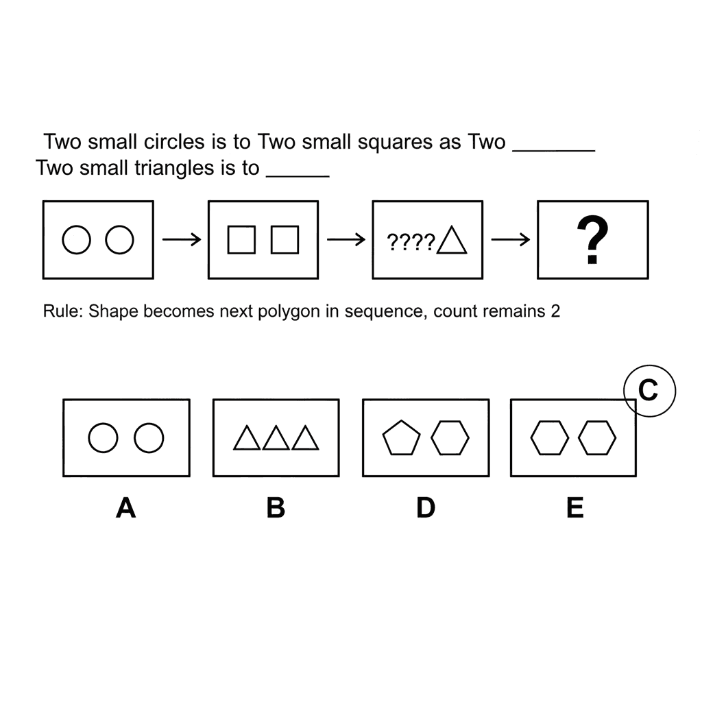 PI Cognitive abstract reasoning matrix question showing a sequence of shapes with one missing element to identify