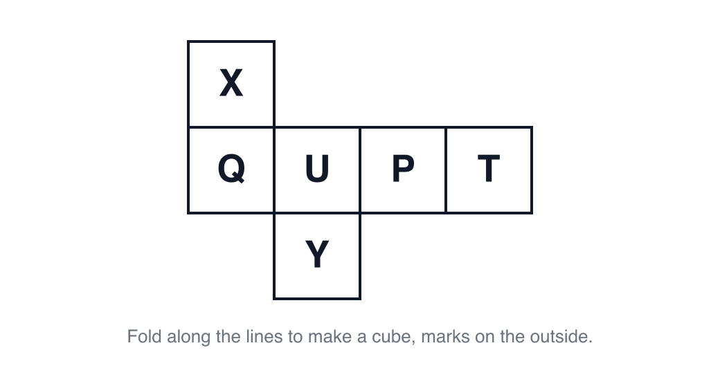 Pipe trades practice drawing: a flat six-square pattern with letters that folds into a cube